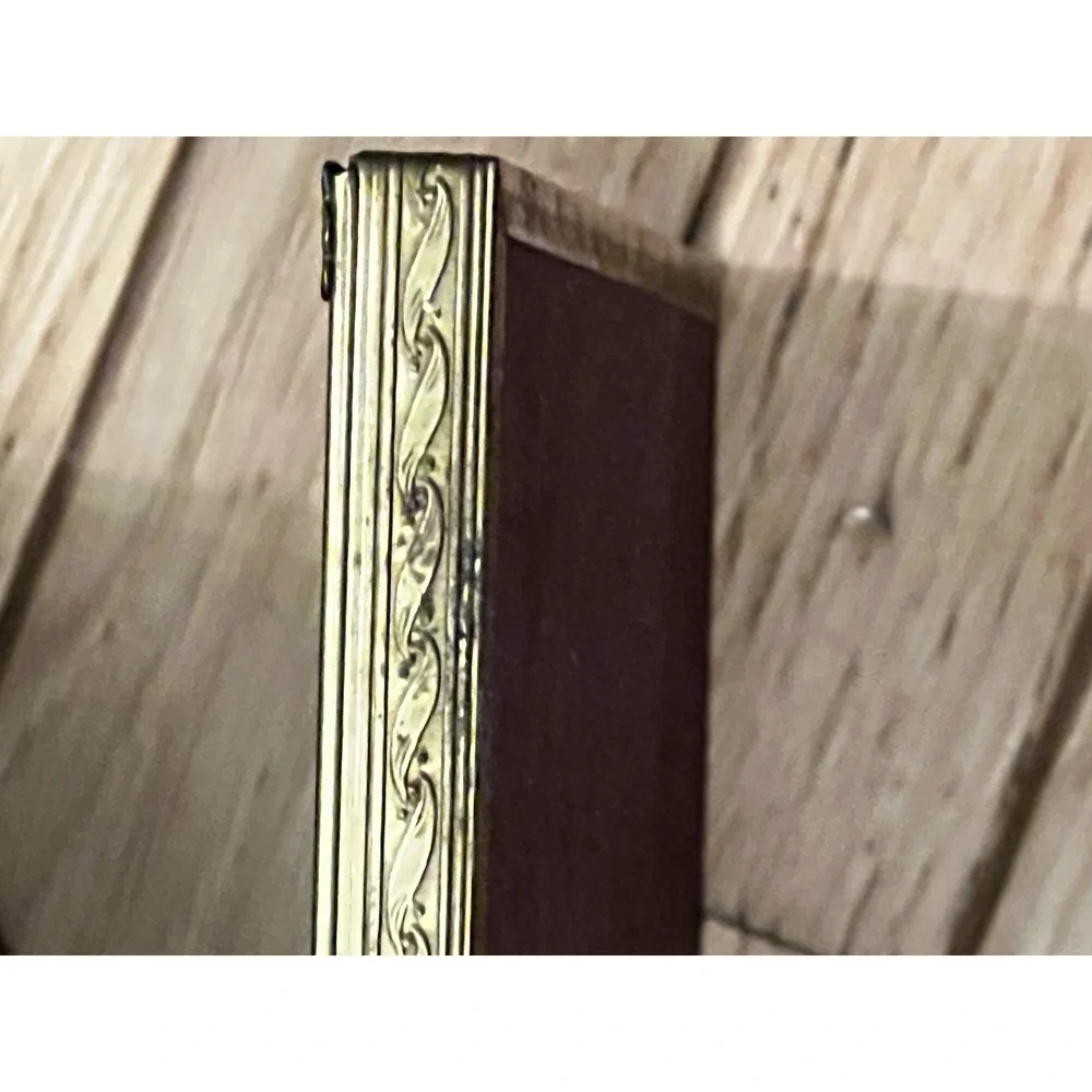 Vtg Gold Metal Double Picture Frame 5x7 Embossed Floral Hinged Mid Century